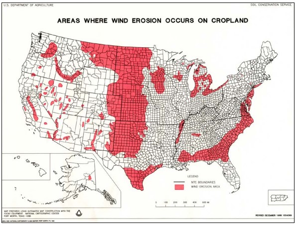 Areas Where Wind Erosion Occus On Cropland